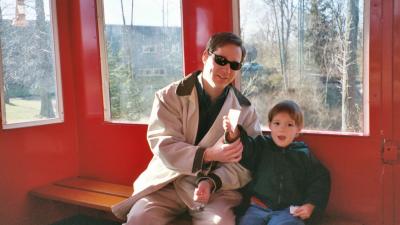 Papa and Ben riding the train at the Greatland Train in NJ