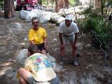 Post-summit joy at the Whitney trailhead: Art Webb and Marshall Ulrich complete their summit & descent