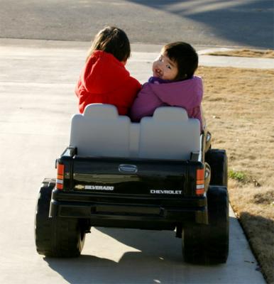 Riding down the driveway