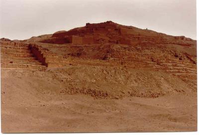 The terraced adobe pyramid and temple of Pachacamac