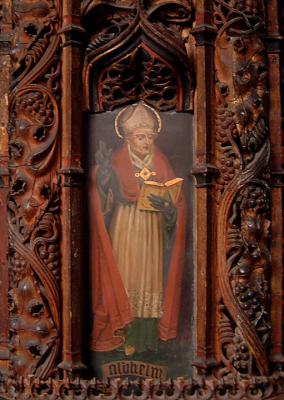 Kentons All Saints - Painted saint on the pulpit