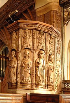 Carved pulpit, All Saints, Trull