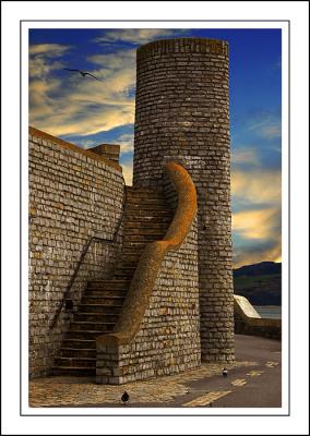 Stone steps and tower, Lyme Regis
