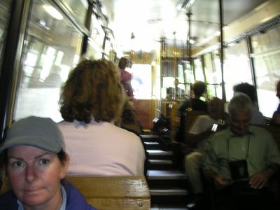 Jackie on the old cable car