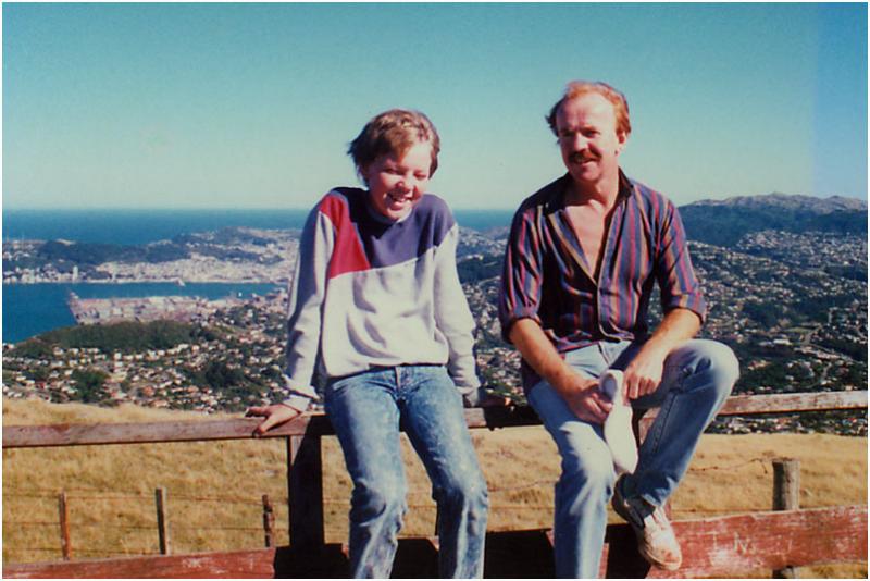 Mike and me, Mt Kaukau, Wellington in background - about 1991