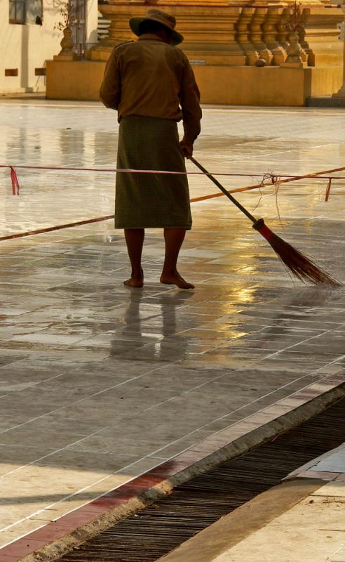 Sweeper, Boataung Pagoda, Yangon, Myanmar, 2005