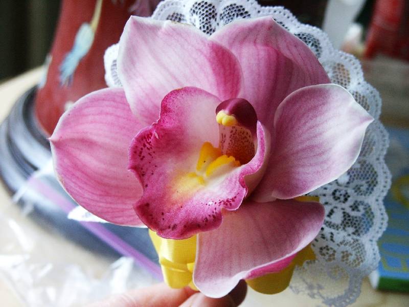 Pink Cymbidium corsage
