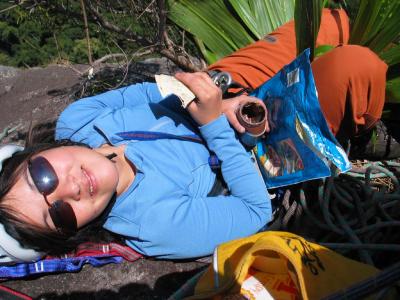 Mmm... Nuttella and Totrillas! - The Camembert is in the bottom of the haul bag 3 pitches below