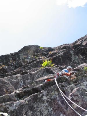 We nearly died 5 seconds from now! Pitch 9 has a really dangerous loose block 5m direclty above the belay!