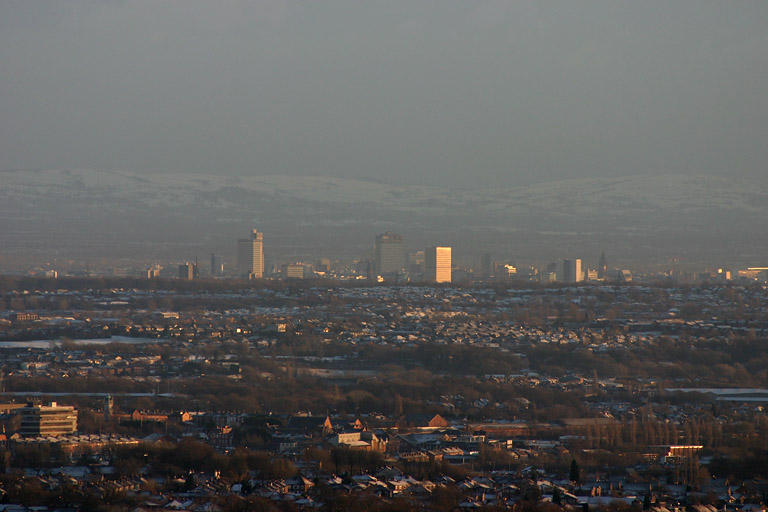 Manchester City Centre from Holcombe Hill, January 2004