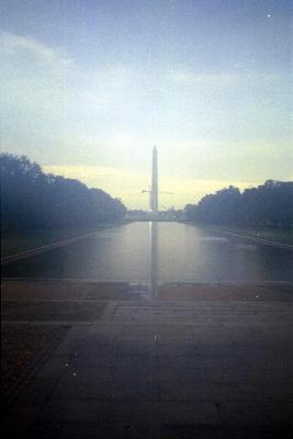 From the Lincoln Memorial steps. Note the crane faintly seen at the other end of the mall. This is from the WWII Memorial being built.