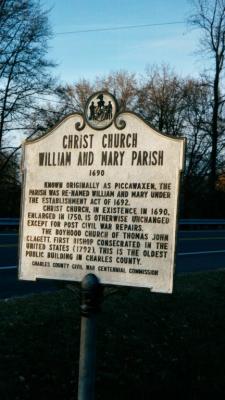 Christ Church, William and Mary dates back to 1690 in Charles County, southern Maryland.