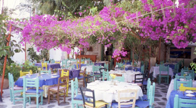 An outdoor cafe on Mykonos