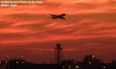B747 takeoff sunset aviation stock photo #8489