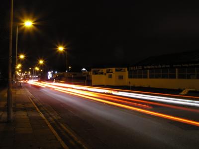 Night at the bus stop near the training center