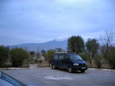 At  Hotel Simer in Dogubayazit, on Iran transit road,<br>Mt. Ararat near sundown