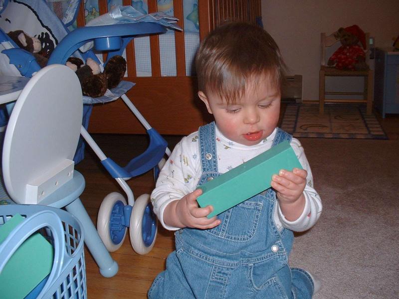 Max ponders a green block