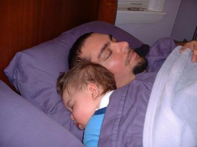 sleeping on daddy's shoulder