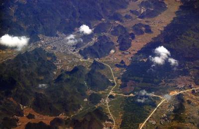 Southern Chinese karst topography near Gongchuan, Guangxi (hill formations similar to Guilin)