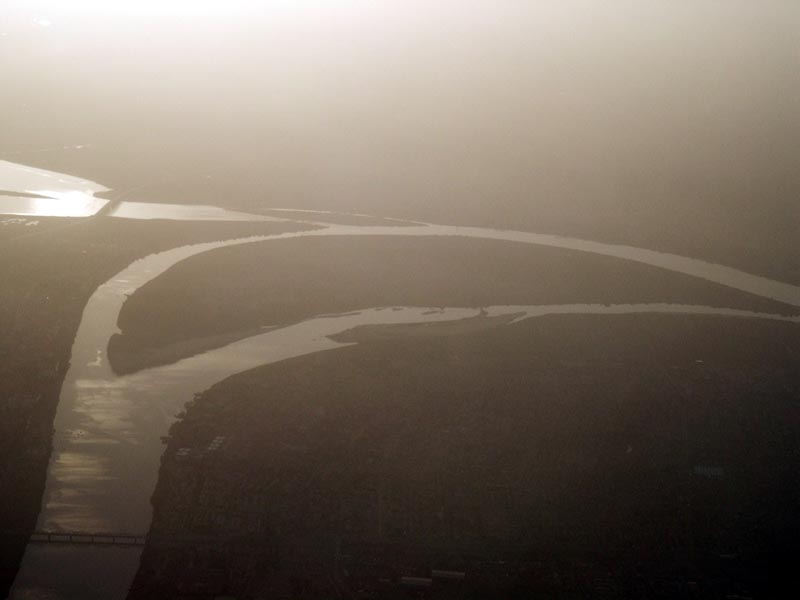 The confluence of the Blue Nile (bottom) and the White Nile at Khartoum, Sudan