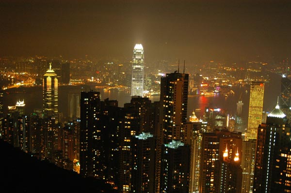 View from Victoria Peak centered on the International Finance Centre (IFC)