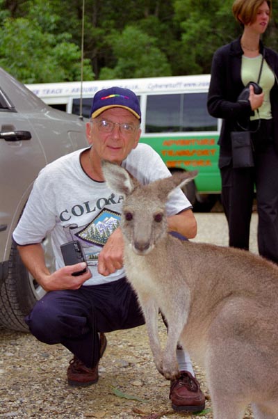 Dad with a kangaroo, Murramarang National Park