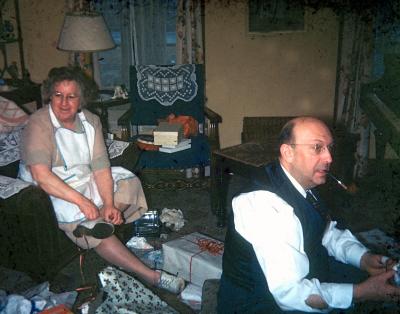 Mom and Dad Grupp on Christmas Morning