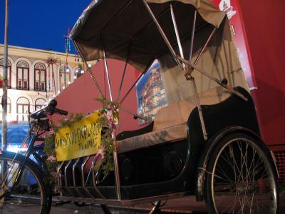 Trishaws were used as a form of transport in the past. Now, it's for tourists.