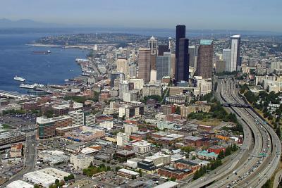 Seattle downtown, departing from Boeing Field