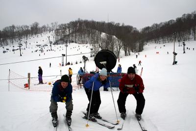 If we're supposed to be pretending like we're skiing, why aren't Beverly's poles 30 yards uphill?