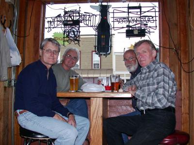 Mike, Mark, Ed, and Bob pause for a beer