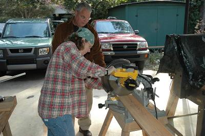 Tracee on the Power Miter saw