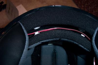 I routed the wire around the rear of the helmet under the liner