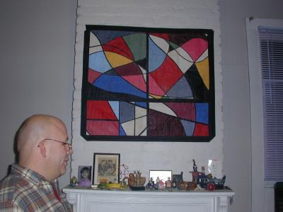 duct tape on brick: stained glass window, by russ