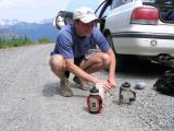 Charlie refills his bottles