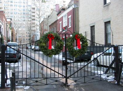 MacDougal Mews Gate with Xmas Wreathes