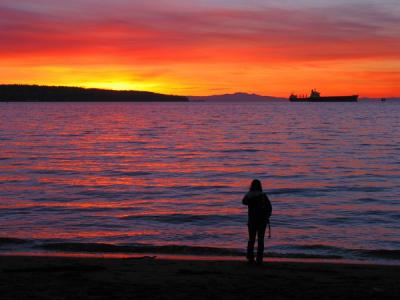 A girl at sunset English Bay Vancouver