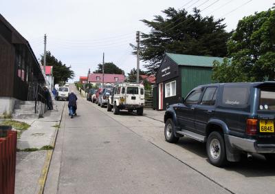 The vehicles of choice for Stanley's 2,000 residents seem to be Land Rovers and SUVs, -