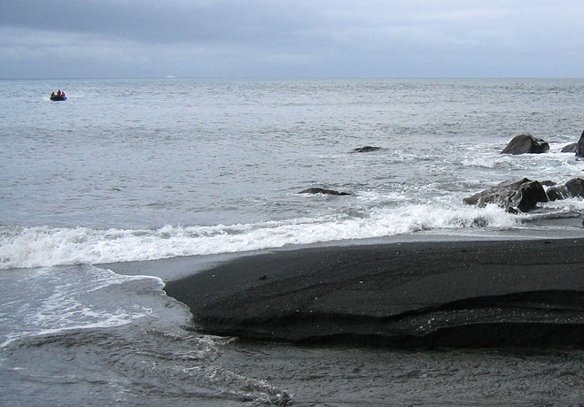 Deception Islands black volcanic sand is more luxurious than the rock beaches that weve been on up to now.