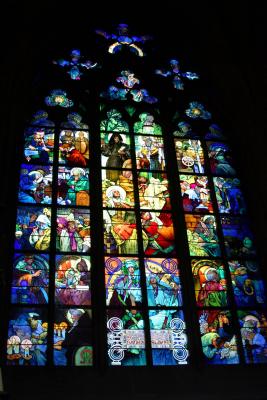 Stained glass window in St. Vitus