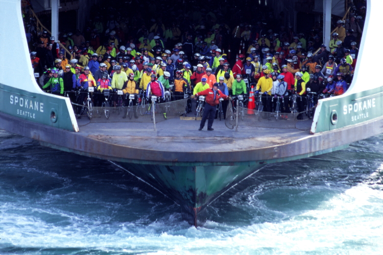 BICYCLE RACERS ARRIVE BY FERRY