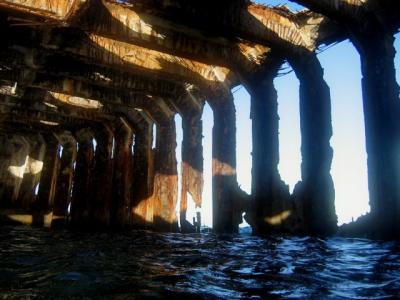 Inside the wreck, above the water
