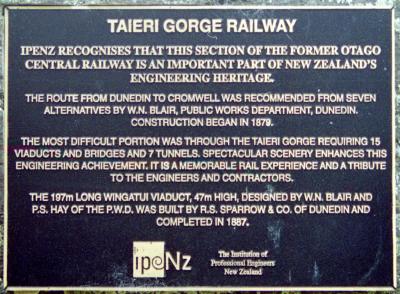 Taieri Gorge Plaque