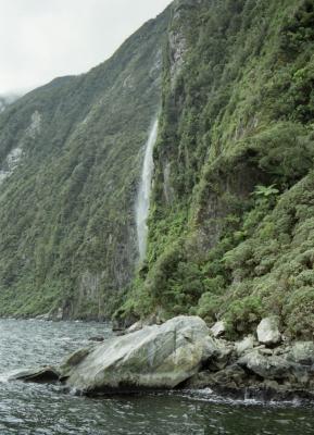 Waterfall into Milford Sound