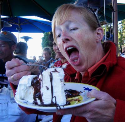 Mary Gorski eats hula pie
