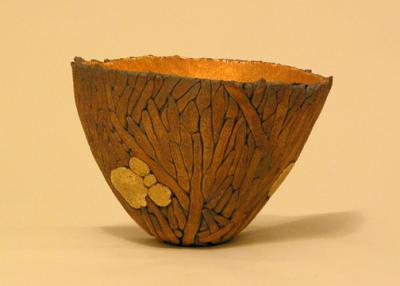 Cone 10
Coils in Press Mold
Iron Oxide Exterior
Gold Leaf Interior/Exterior
