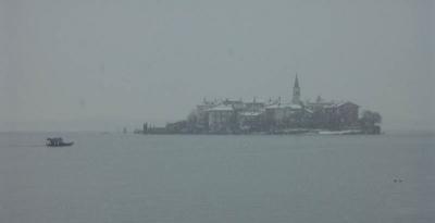 Ghostly island in the snow