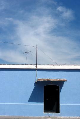 blue wall, antigua, guatemala