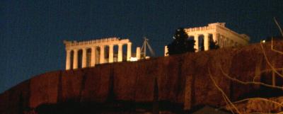 Parthenon as seen at night from Athens center