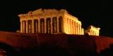 Parthenon as seen at night from Athens center